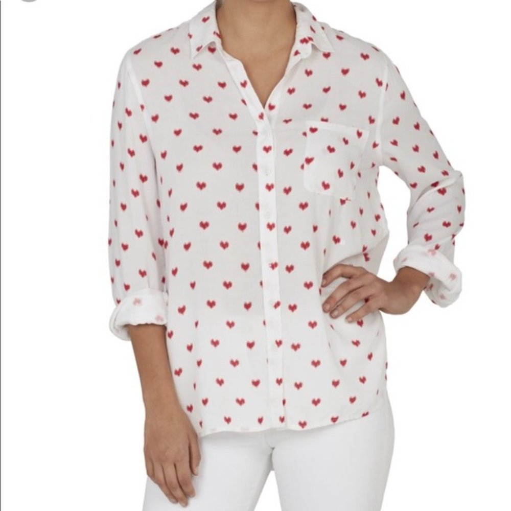 Beach Lunch Lounge Red Heart Button Down Shirt L